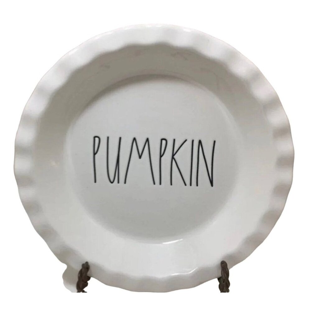 Rae Dunn Pumpkin Pie Plate Artisan Collection Ceramic White Round Fluted Edge